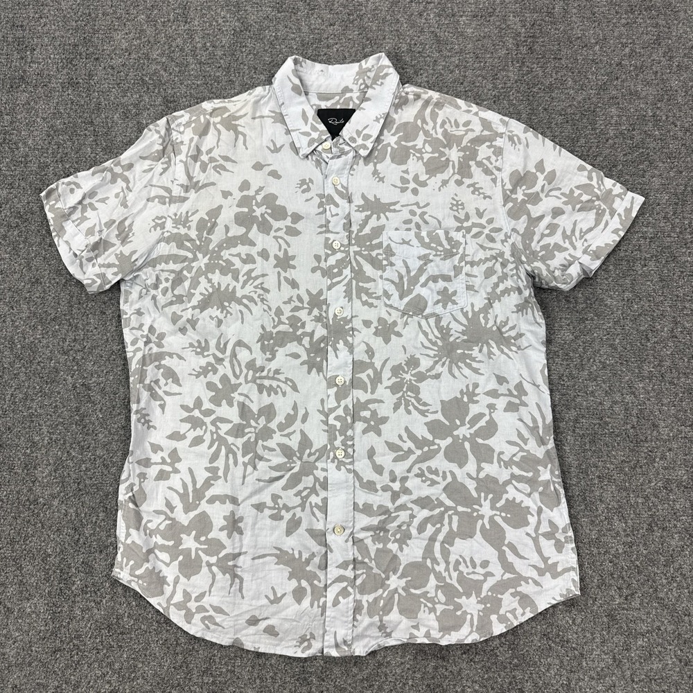 Rails Shirt Mens Large White Floral Linen Rayon Short Sleeve Button Front Casual